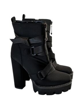 WetKiss Platform Chunky Heel Black Boots Size EU 36